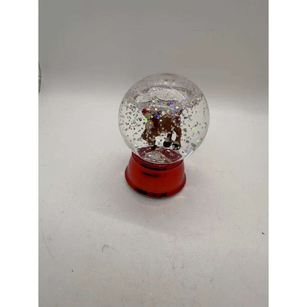 Light Up Reindeer Snow Globe Red Base Glitter Holiday Christmas‎ Decor
